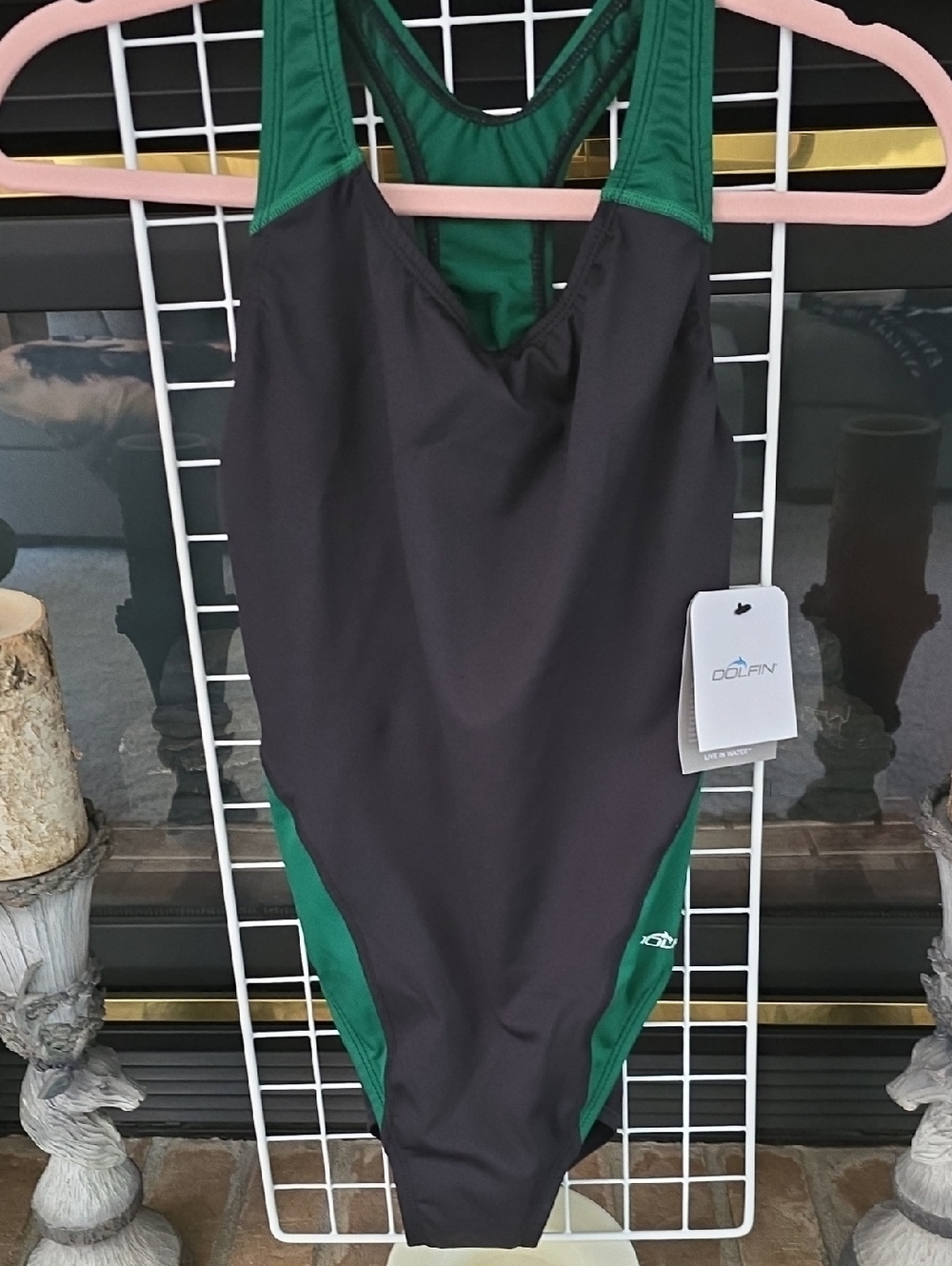 Dolfin Black with Green Trim Racerback One-Piece Swimsuit